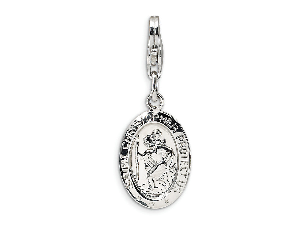 Amore LaVita Sterling Silver Saint Christopher Medal w/Lobster Clasp Bracelet Charm