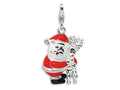 Amore LaVita Sterling Silver 3-D Enameled Santa and Reindeer w/Lobster Clasp Bracelet Charm
