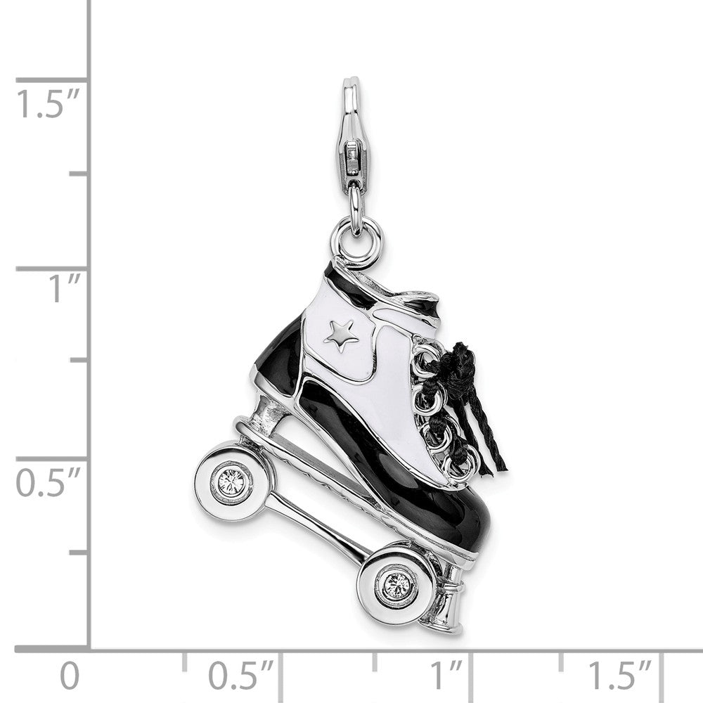 Sterling Silver Rhodium-plated 3-d Enameled Roller Skate With Lobster Clasp Charm