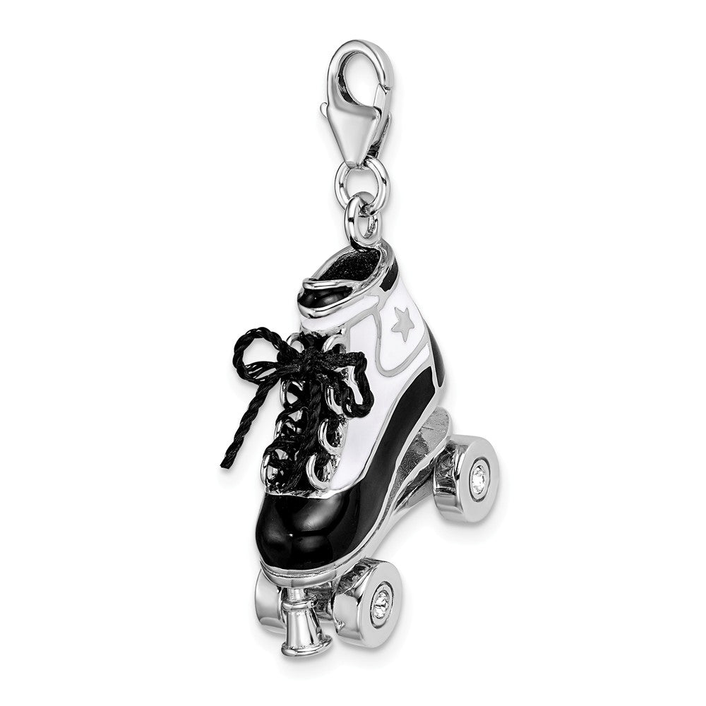 Sterling Silver Rhodium-plated 3-d Enameled Roller Skate With Lobster Clasp Charm