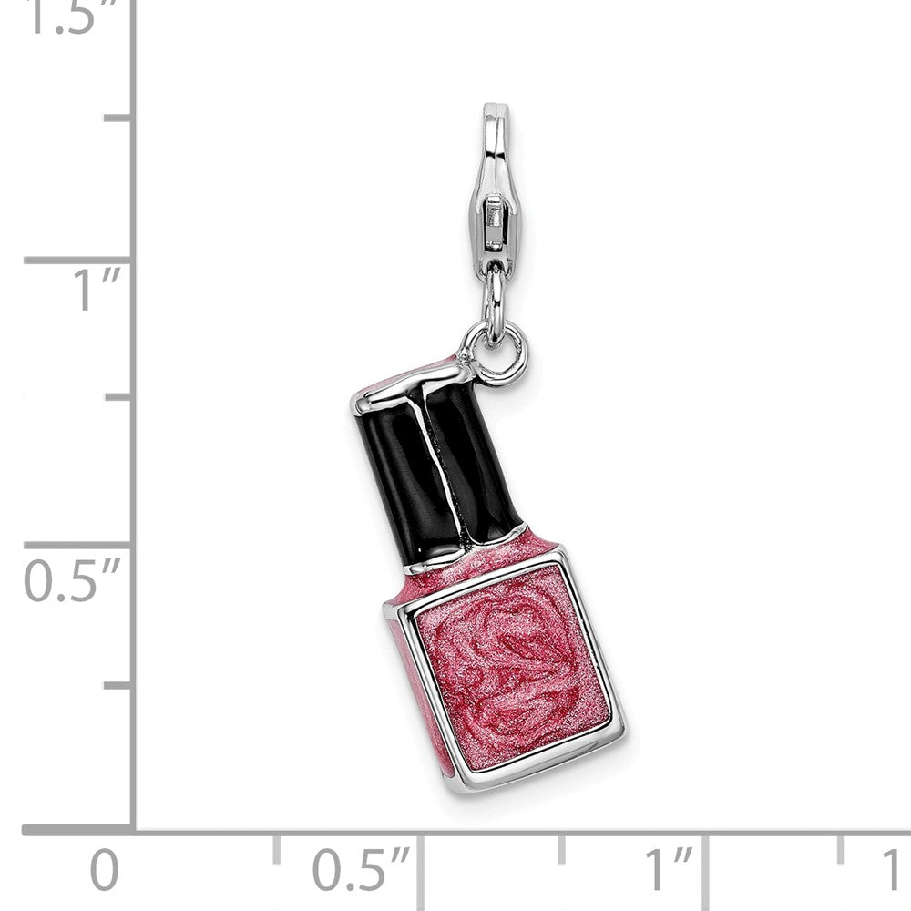 Sterling Silver Rhodium-plated 3-d Enameled Pink Nail Polish Bottle With Lobster Clasp Charm