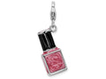 Sterling Silver Rhodium-plated 3-d Enameled Pink Nail Polish Bottle With Lobster Clasp Charm