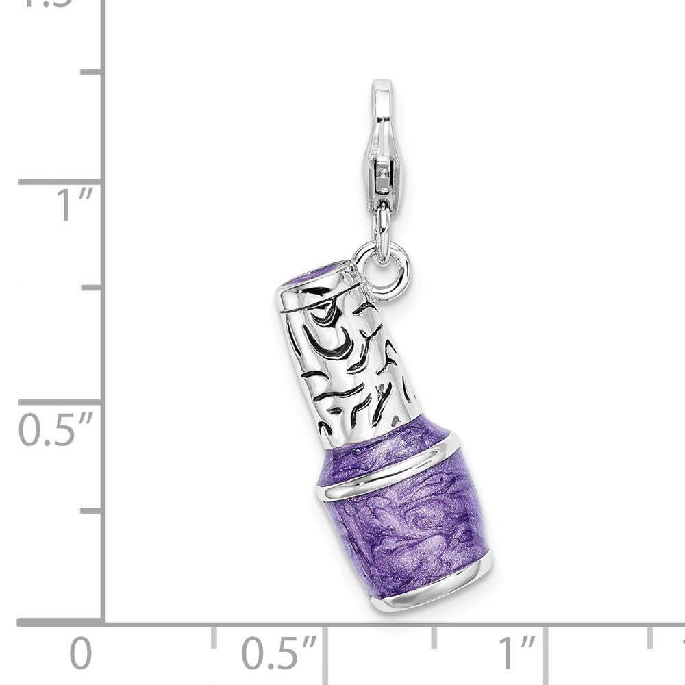 Sterling Silver Rhodium-plated 3-d Enameled Purple Nail Polish Bottle With Lobster Clasp Charm