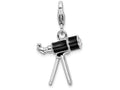 Sterling Silver Rhodium-plated 3-d Enameled Telescope With Lobster Clasp Charm