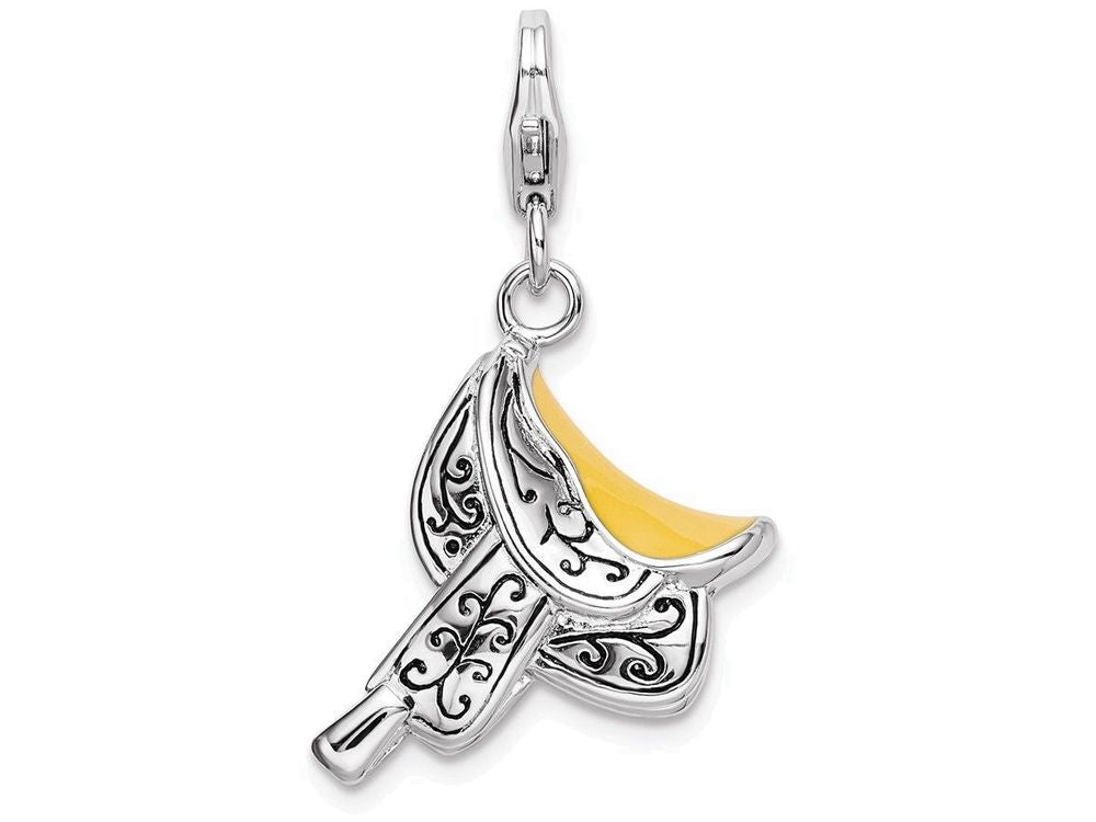 Sterling Silver Rhodium-plated 3-d Enameled Saddle With Lobster Clasp Charm