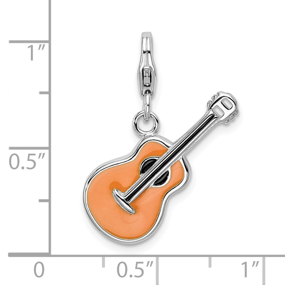 Sterling Silver Rhodium-plated 3-d Enameled Guitar With Lobster Clasp Charm