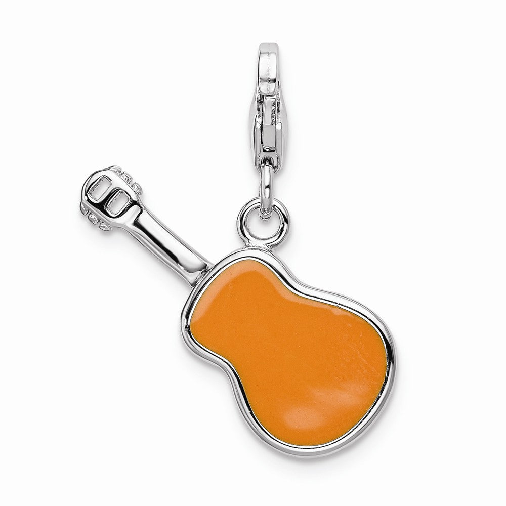 Sterling Silver Rhodium-plated 3-d Enameled Guitar With Lobster Clasp Charm
