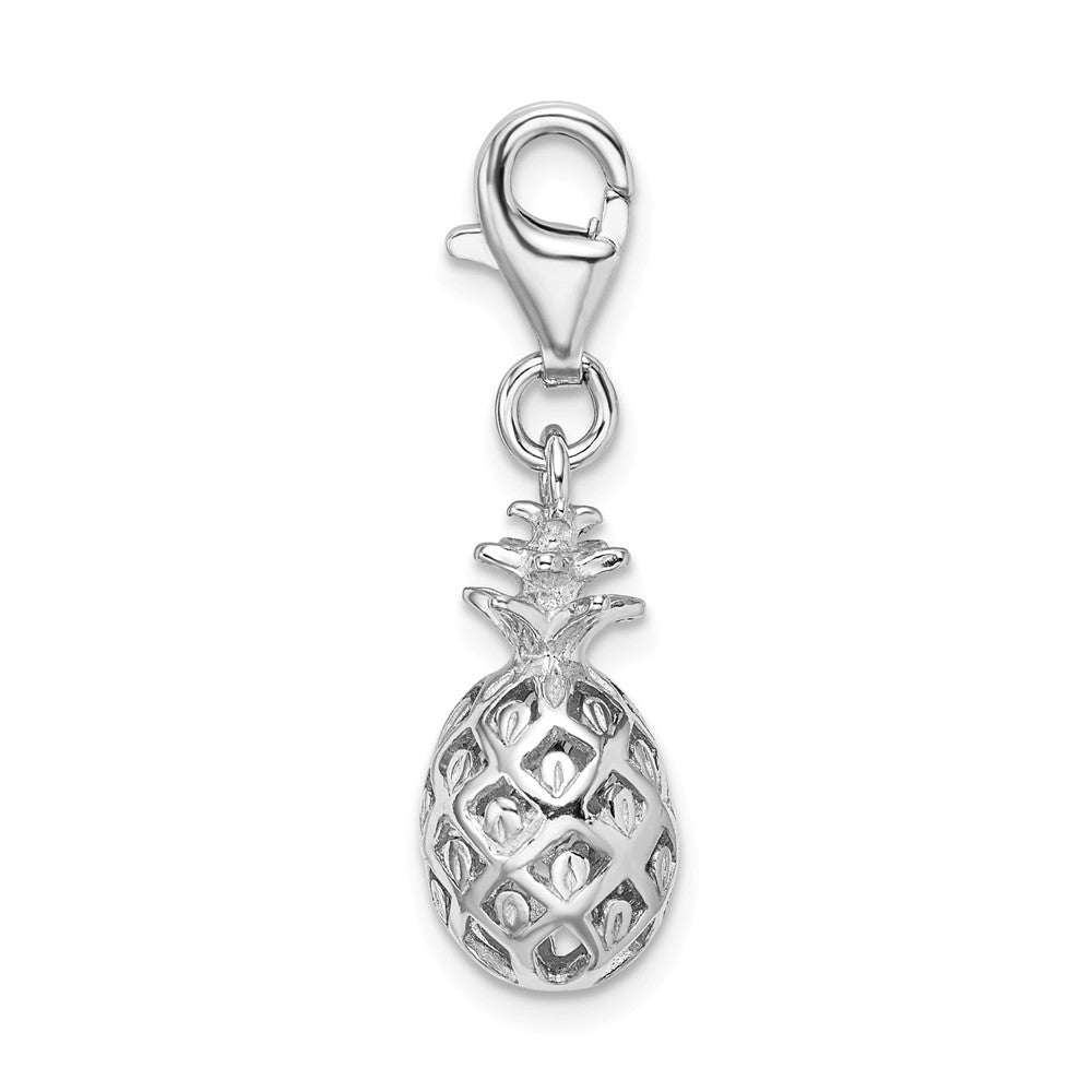 Sterling Silver Rhodium-plated Click-on Polished Pineapple Charm