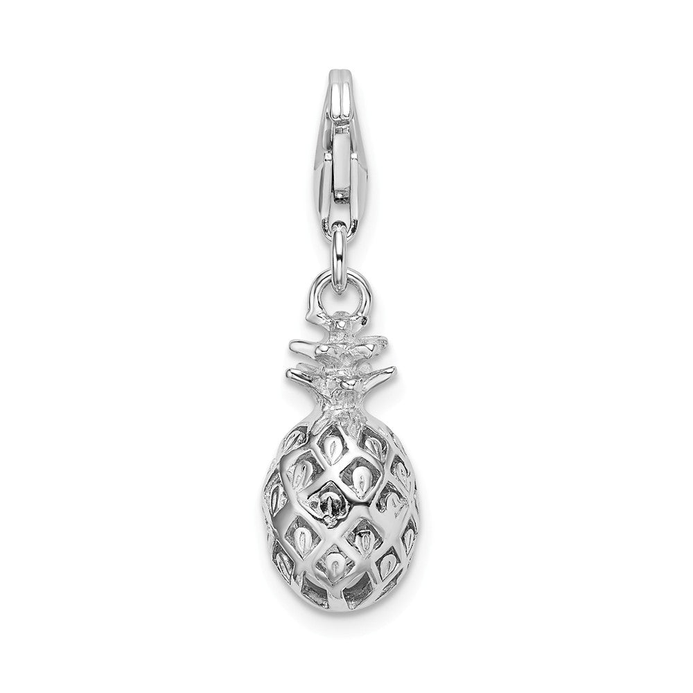 Sterling Silver Rhodium-plated Click-on Polished Pineapple Charm