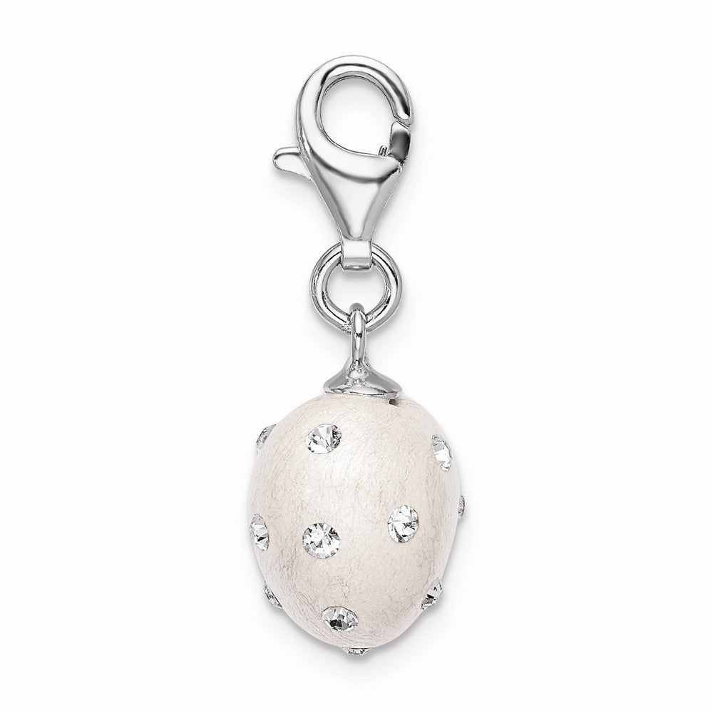 Sterling Silver Rhodium-plated Click-on White Ferido and Stellux Crystal Heart Charm