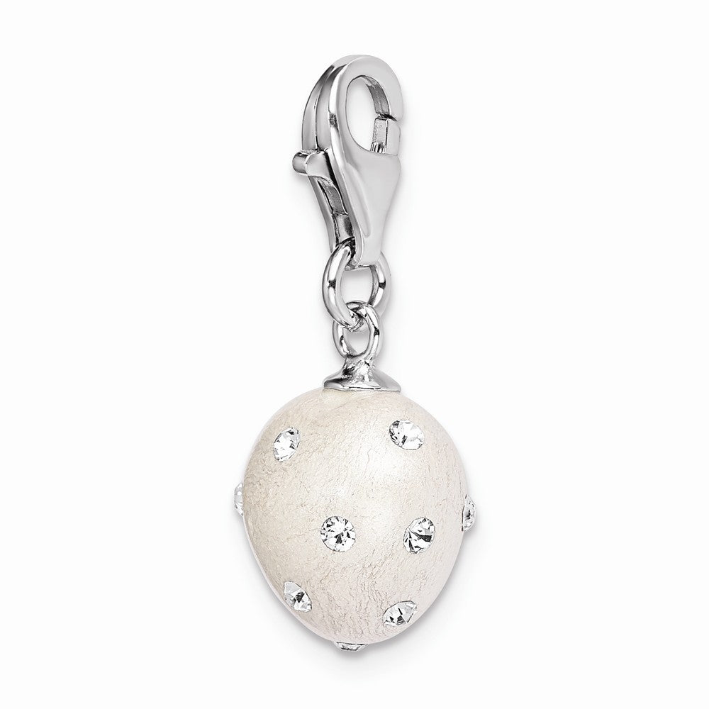 Sterling Silver Rhodium-plated Click-on White Ferido and Stellux Crystal Heart Charm