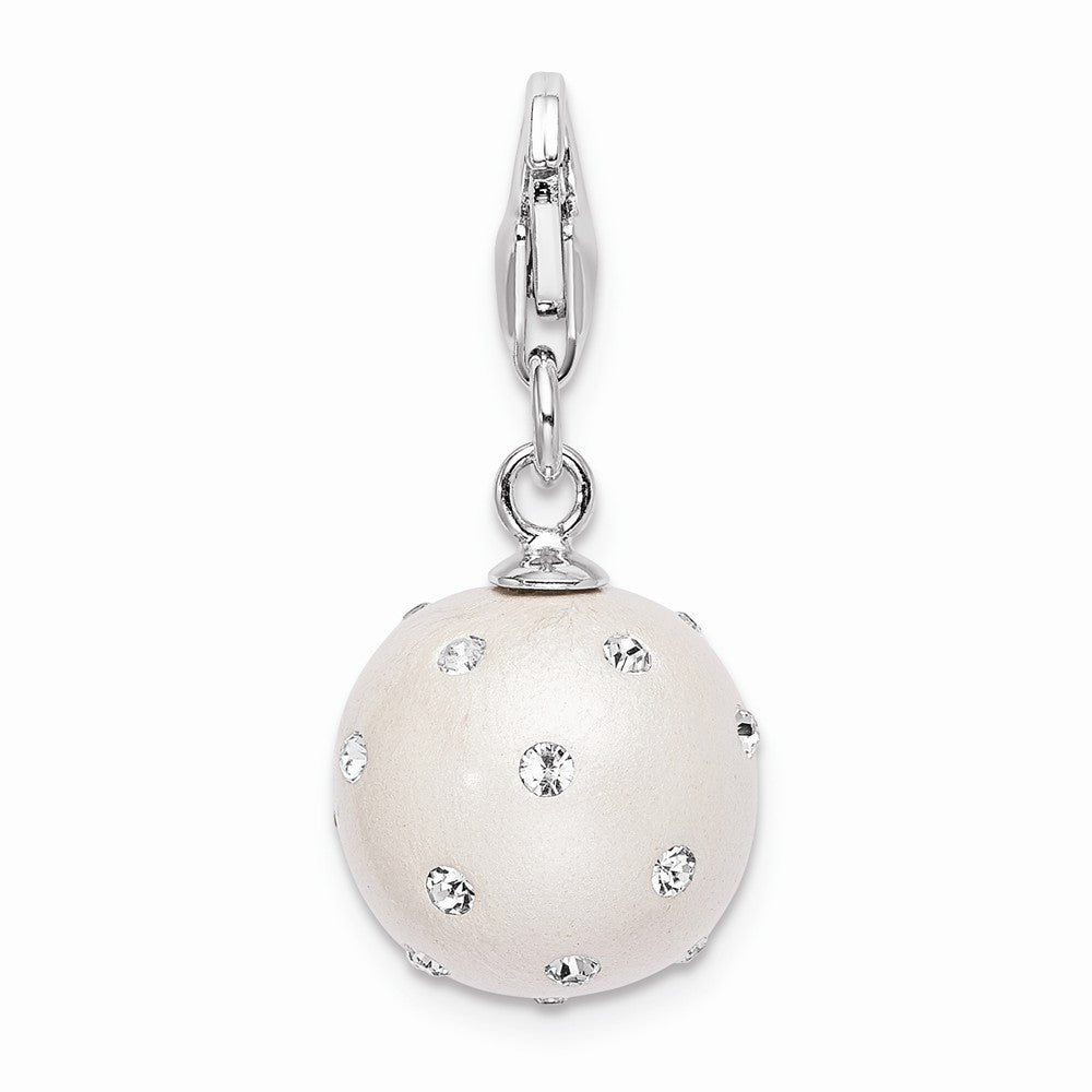 Sterling Silver Rhodium-plated Click-on White Ferido and Stellux Crystal Ball Charm