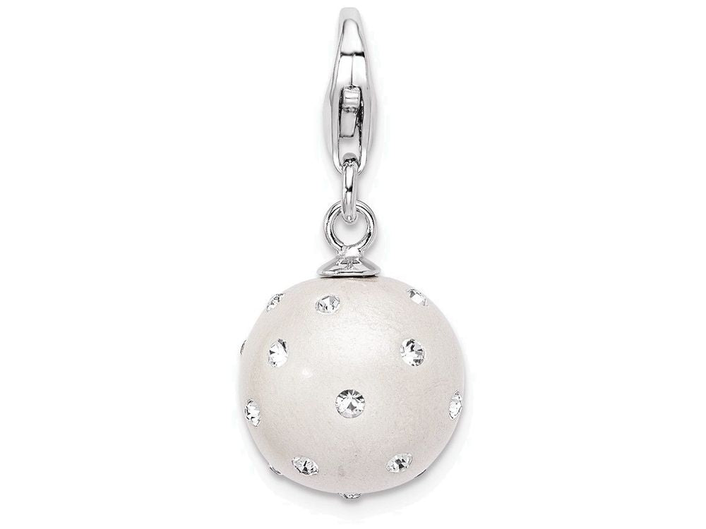 Sterling Silver Rhodium-plated Click-on White Ferido and Stellux Crystal Ball Charm