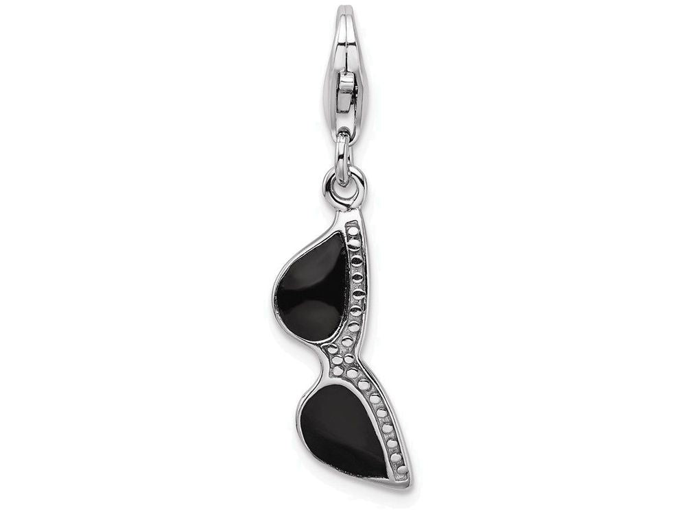 Sterling Silver Rhodium-plated Click-on Enamel Sunglasterling Silver Charm