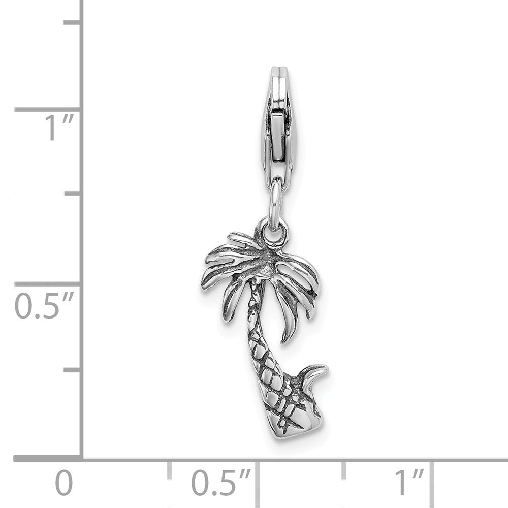 Sterling Silver 3-d Antiqued Palm Tree With Lobster Clasp Charm