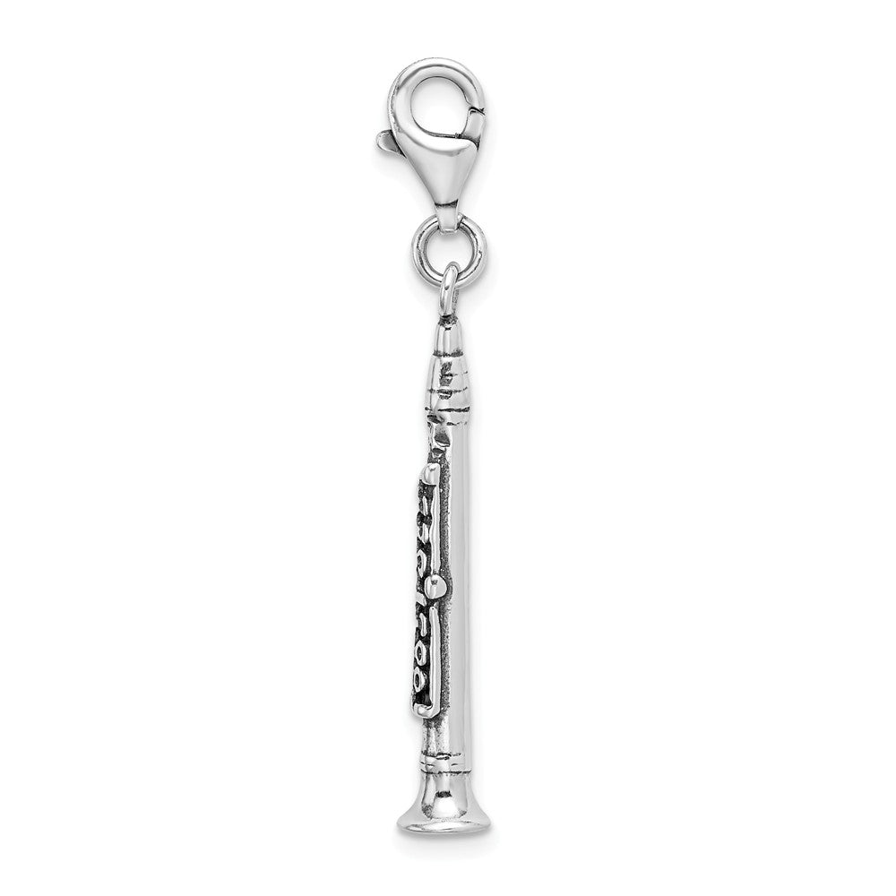 Sterling Silver 3-d Antiqued Clarinet With Lobster Clasp Charm