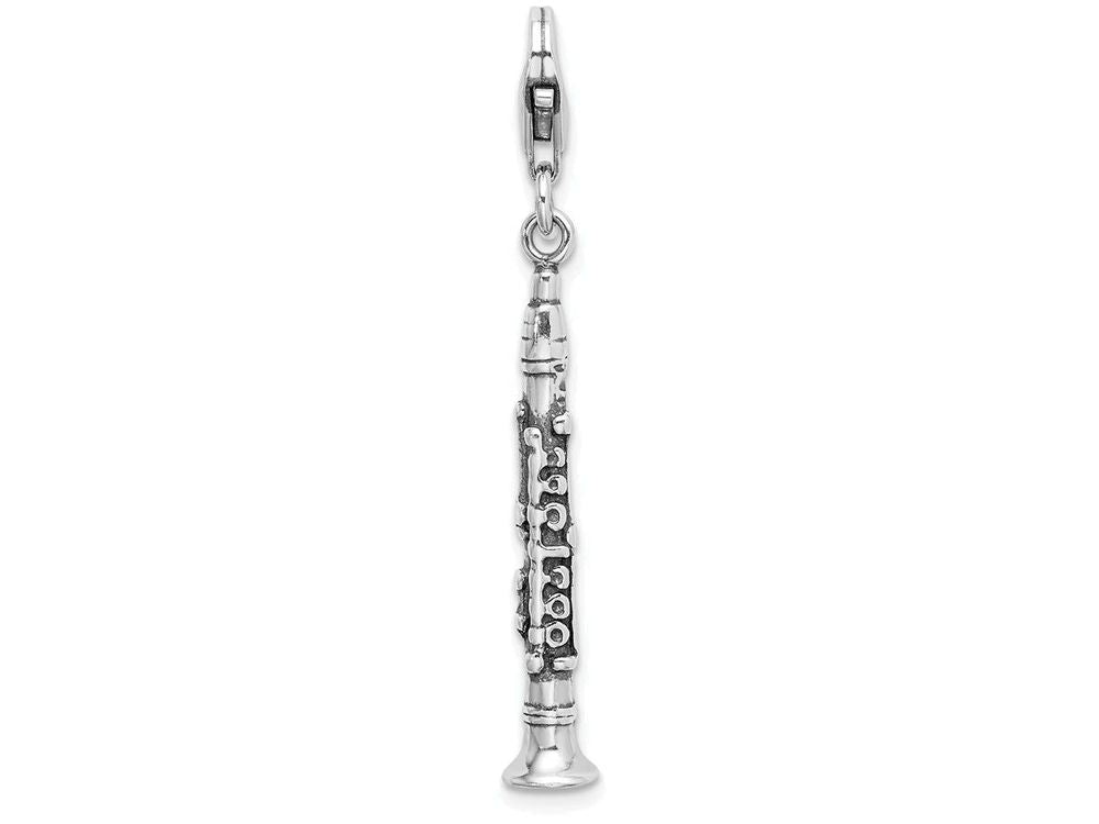 Sterling Silver 3-d Antiqued Clarinet With Lobster Clasp Charm
