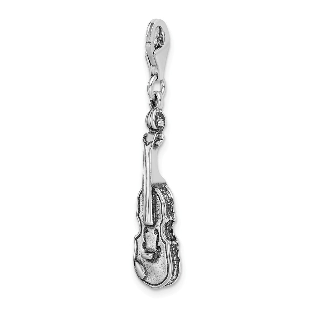 Sterling Silver 3-d Antiqued Violin With Lobster Clasp Charm