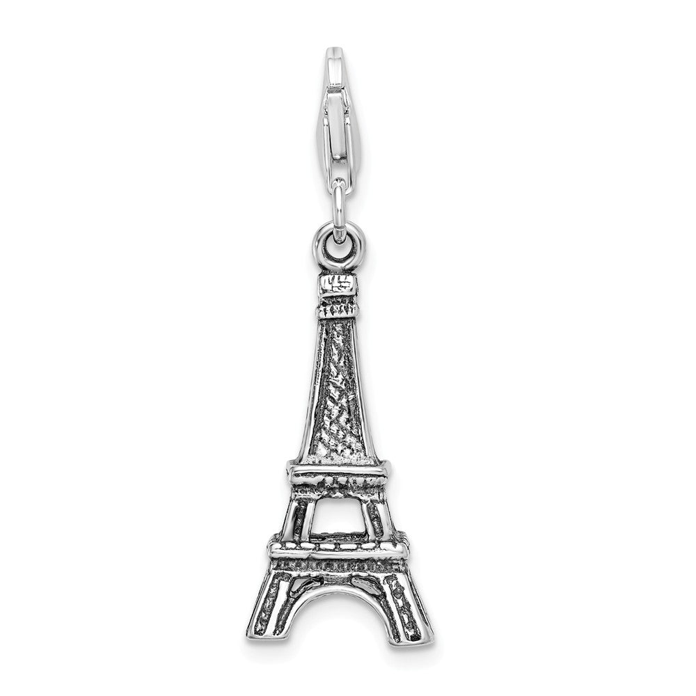 Sterling Silver 3-d Antiqued Effiel Tower With Lobster Clasp Charm