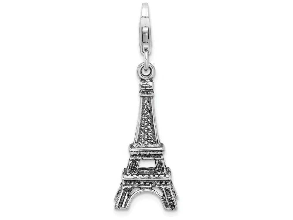 Sterling Silver 3-d Antiqued Effiel Tower With Lobster Clasp Charm