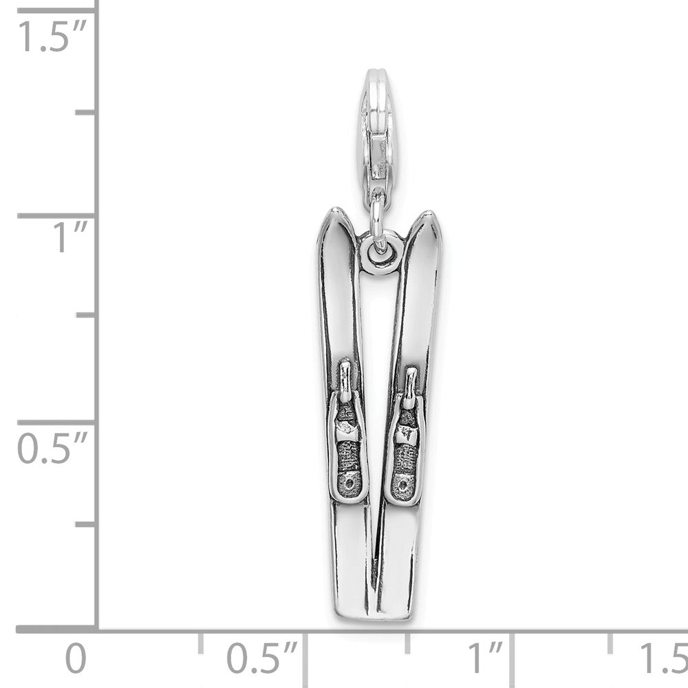 Sterling Silver Antiqued Skis With Lobster Clasp Charm
