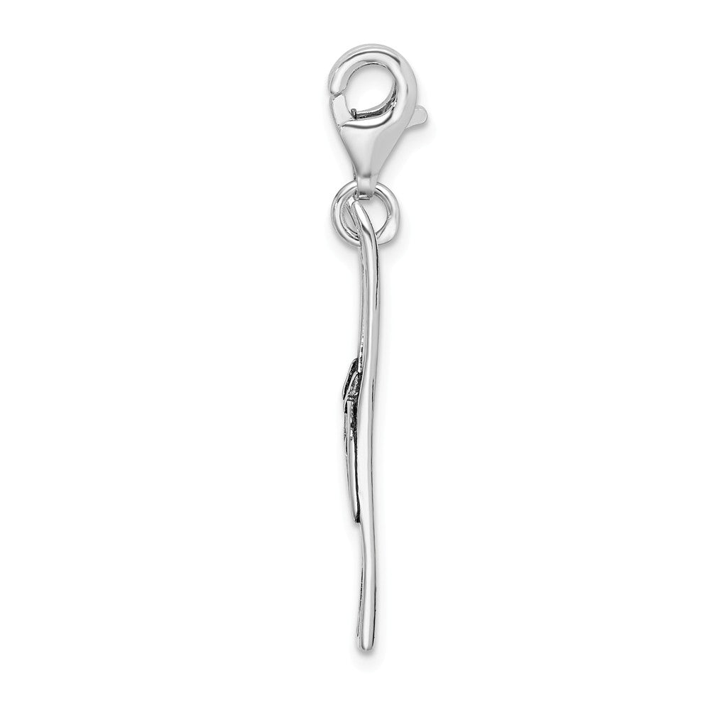 Sterling Silver Antiqued Skis With Lobster Clasp Charm