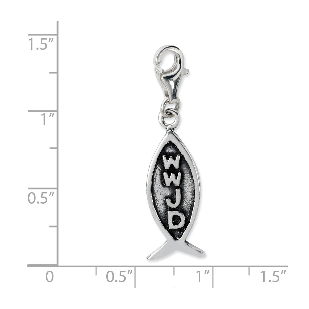 Sterling Silver Antiqued Wwjd Ichthus With Lobster Clasp Charm