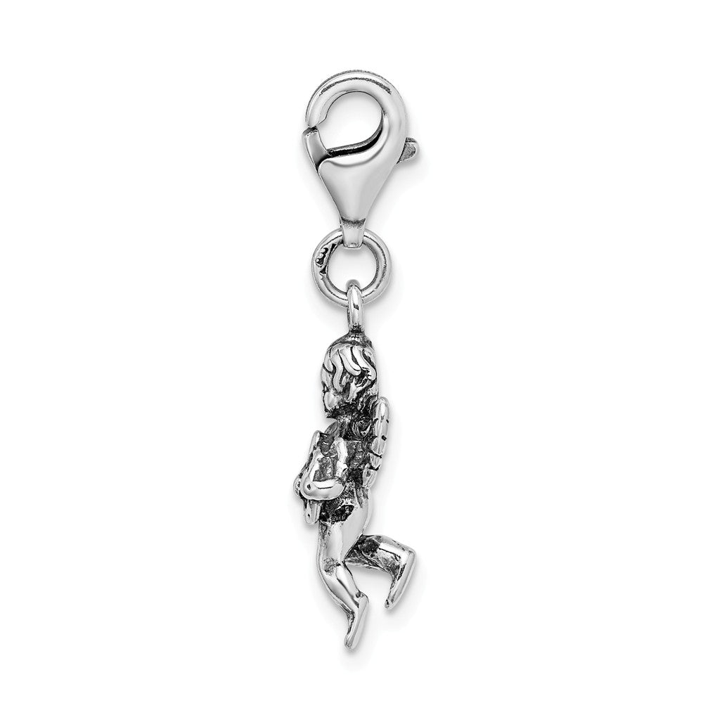 Sterling Silver 3d Antiqued Angel and Harp With Lobster Clasp Charm