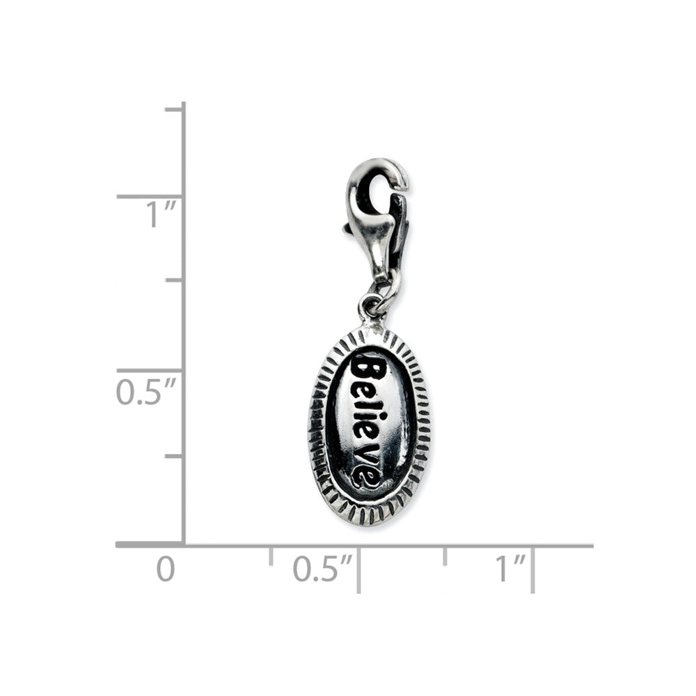 Sterling Silver Antiqued Believe With Lobster Clasp Charm