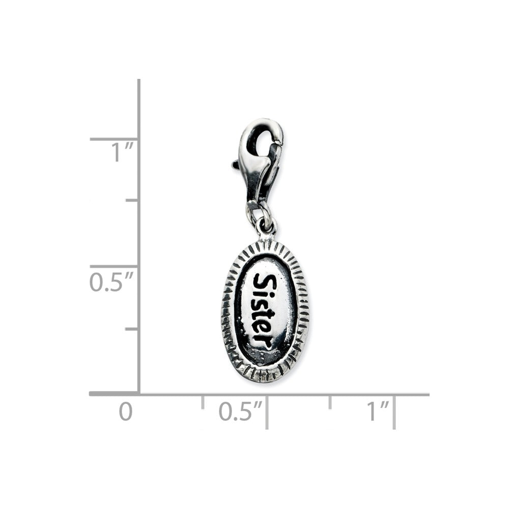 Sterling Silver Antiqued Sister With Lobster Clasp Charm