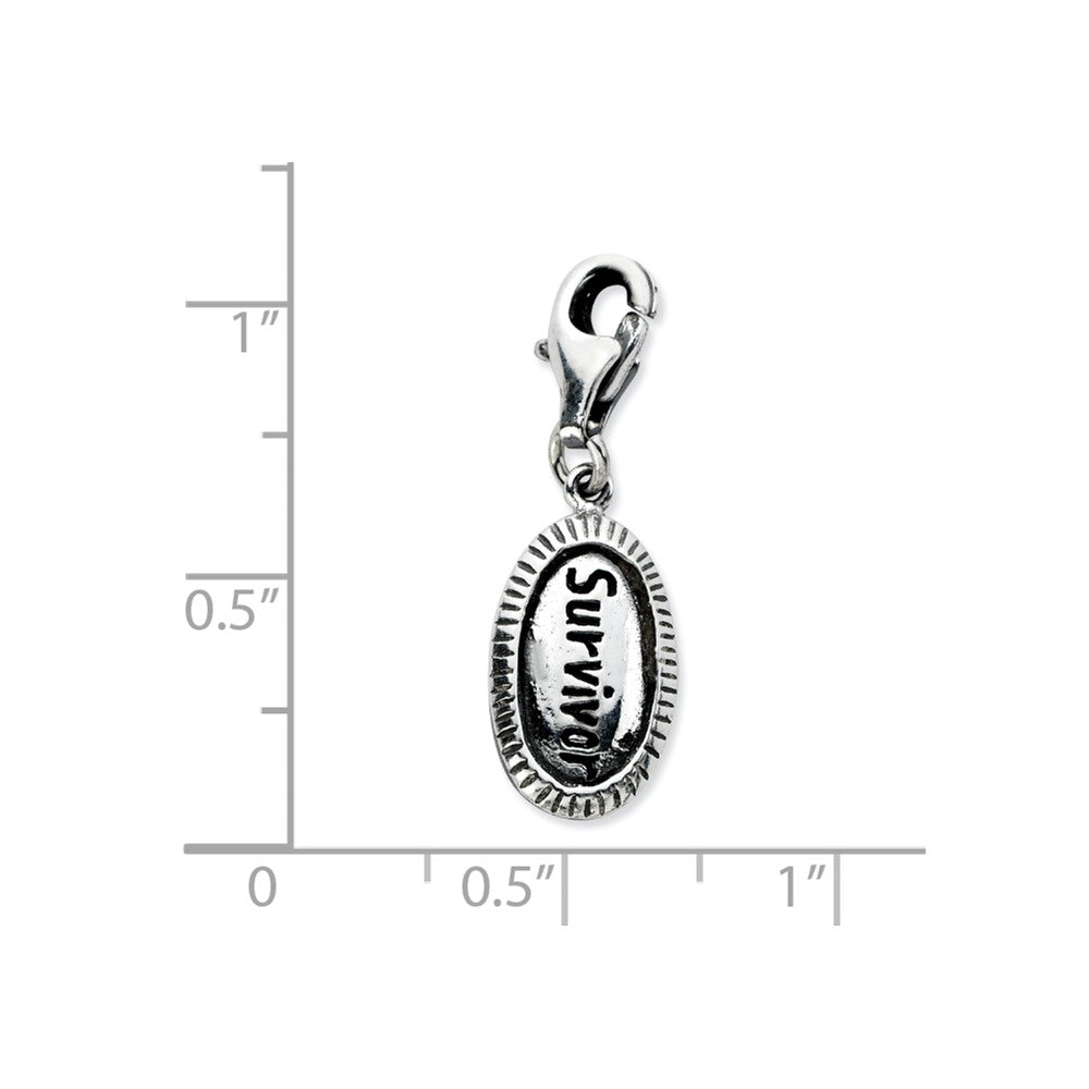Sterling Silver Antiqued Survivor With Lobster Clasp Charm
