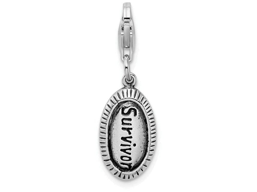 Sterling Silver Antiqued Survivor With Lobster Clasp Charm