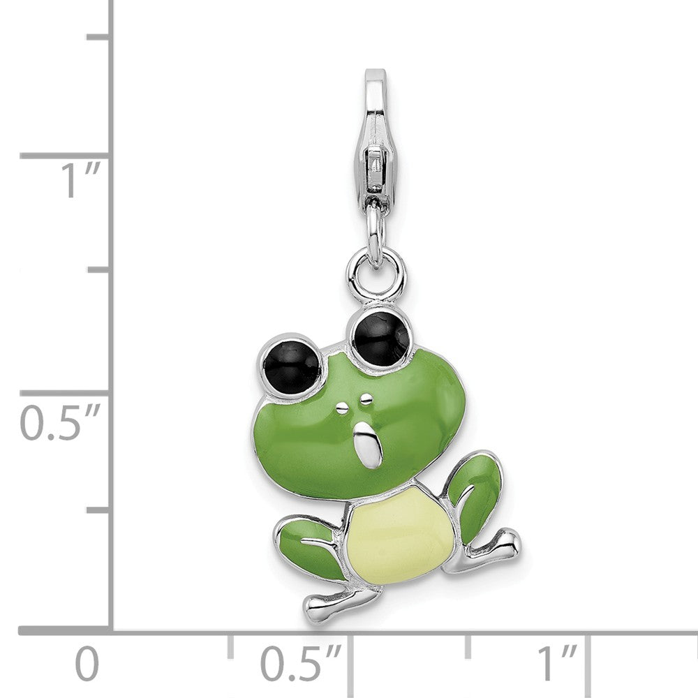 Sterling Silver Rhodium-plated Enameled Frog With Lobster Clasp Charm