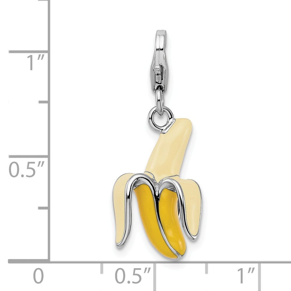 Sterling Silver Rhodium-plated Enameled 3-d Peeled Banana With Lobster Clasp Charm