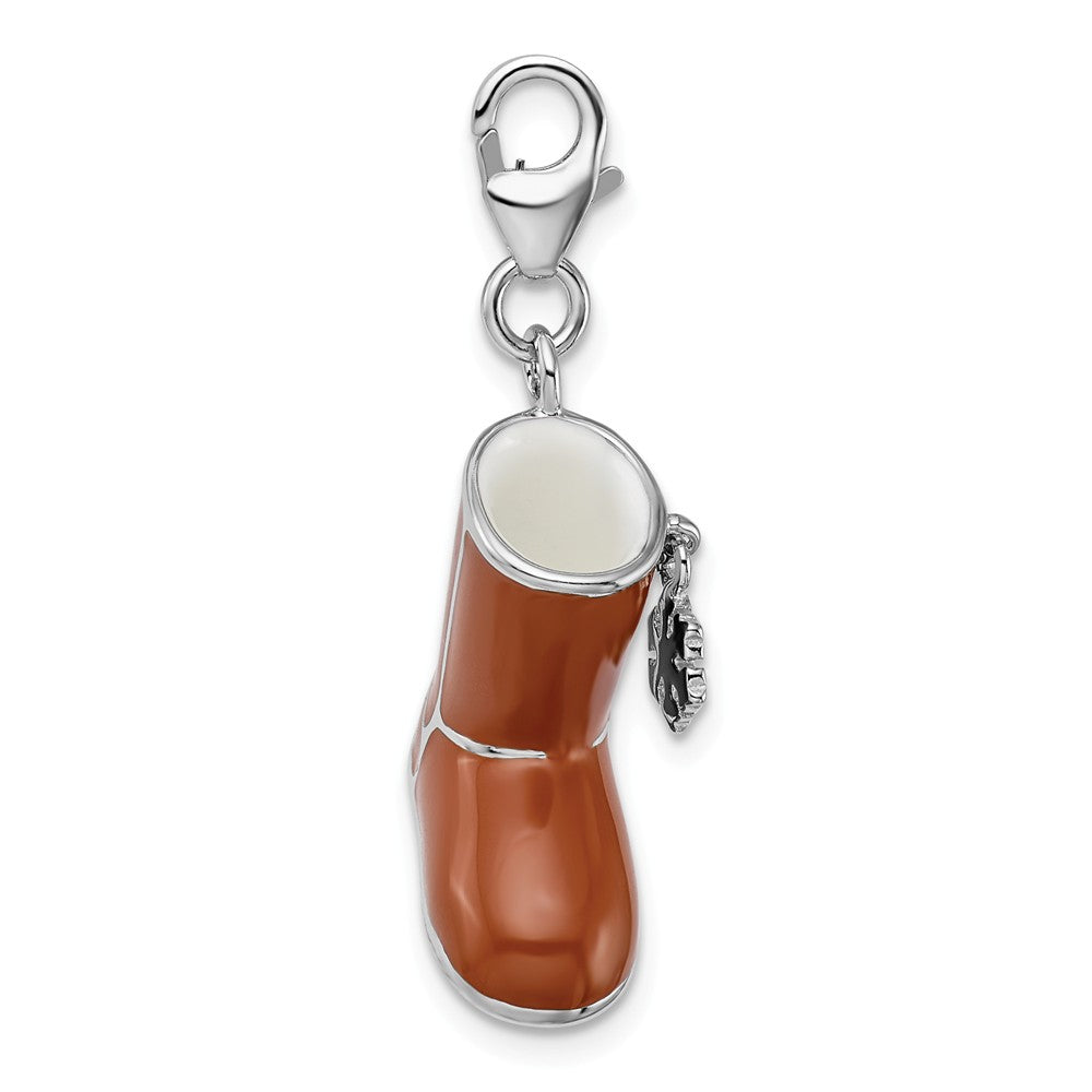 Sterling Silver Rhodium-plated Enameled 3-d Snow Boot With Lobster Clasp Charm