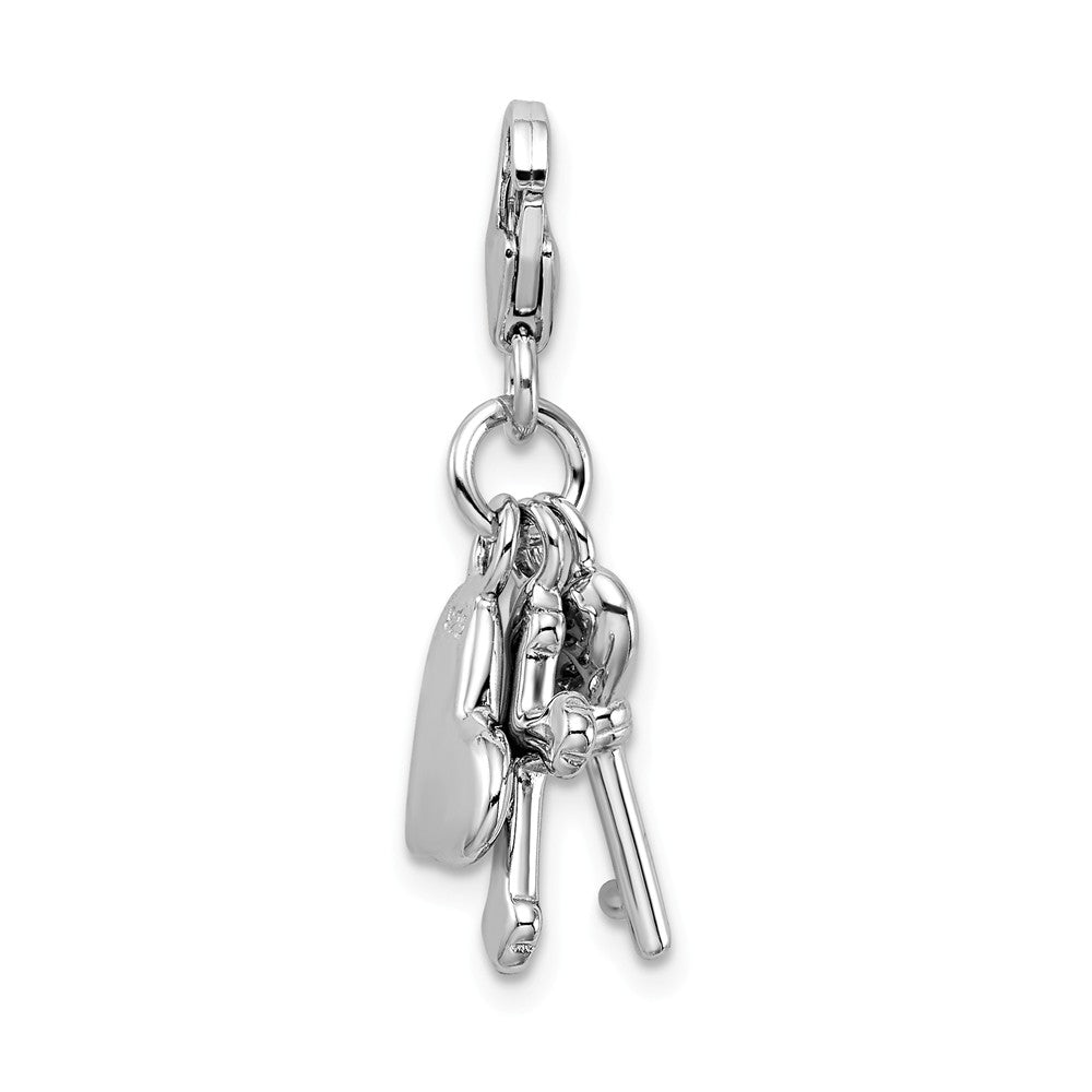 Sterling Silver Rhodium-plated Heart Crosterling Silver And Key With Lobster Clasp Charm