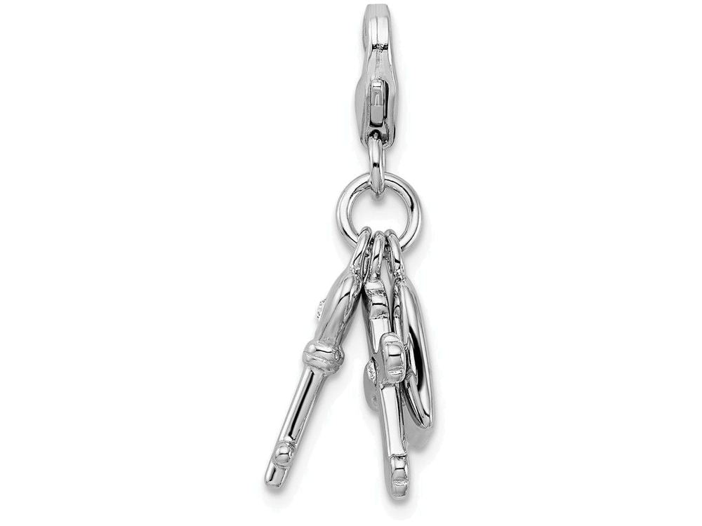 Sterling Silver Rhodium-plated Heart Crosterling Silver And Key With Lobster Clasp Charm