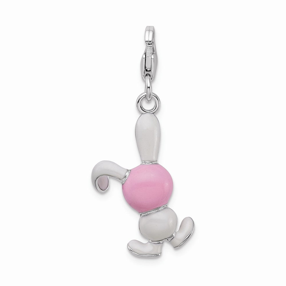 Sterling Silver Rhodium-plated Enameled 3-d Bunny With Lobster Clasp Charm
