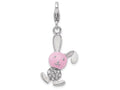 Sterling Silver Rhodium-plated Enameled 3-d Bunny With Lobster Clasp Charm