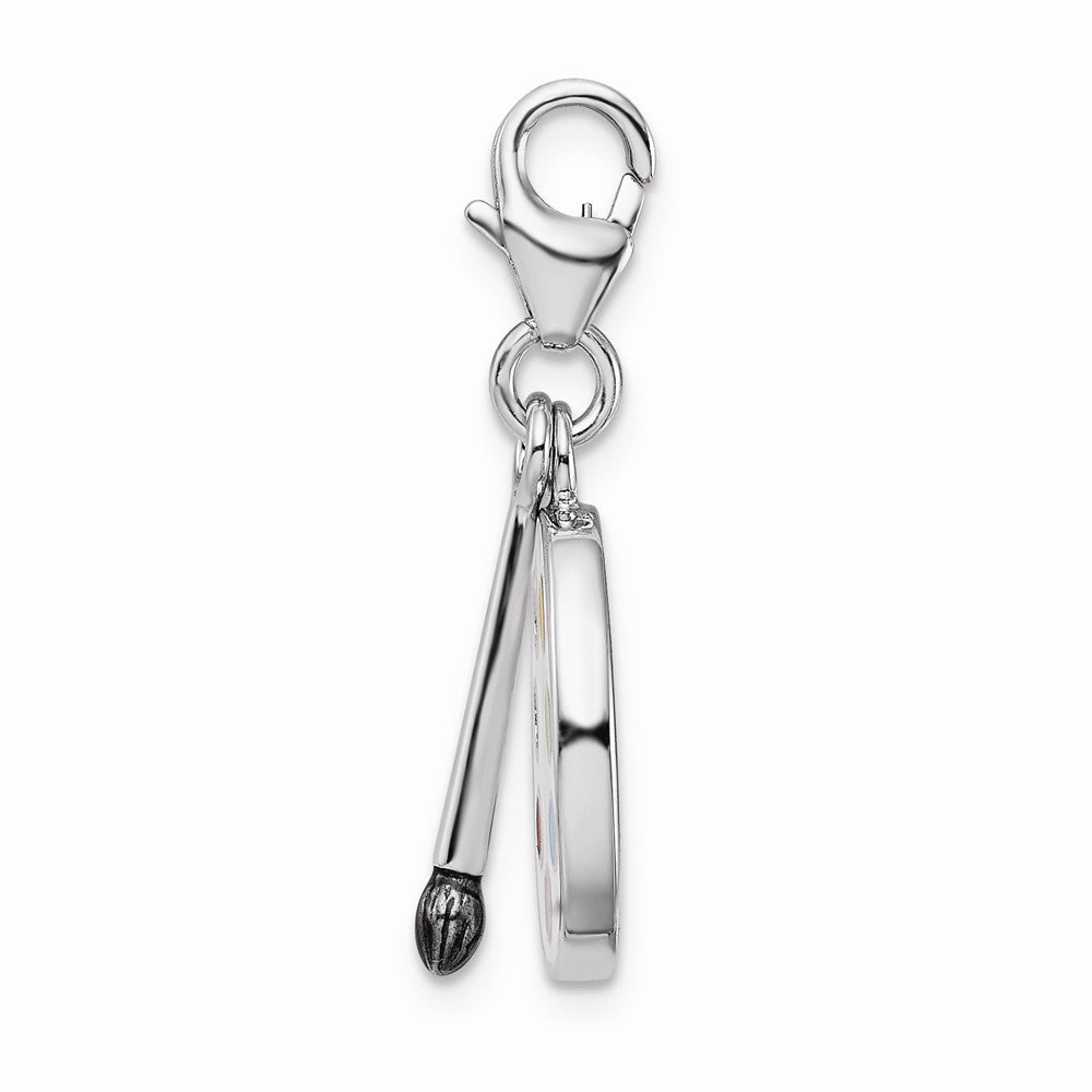 Sterling Silver Rhodium-plated Enameled 3-d Palette And Brush With Lobster Clasp Charm
