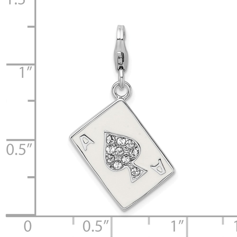 Sterling Silver Rhodium-plated Enameled 3-d Ace With Lobster Clasp Charm