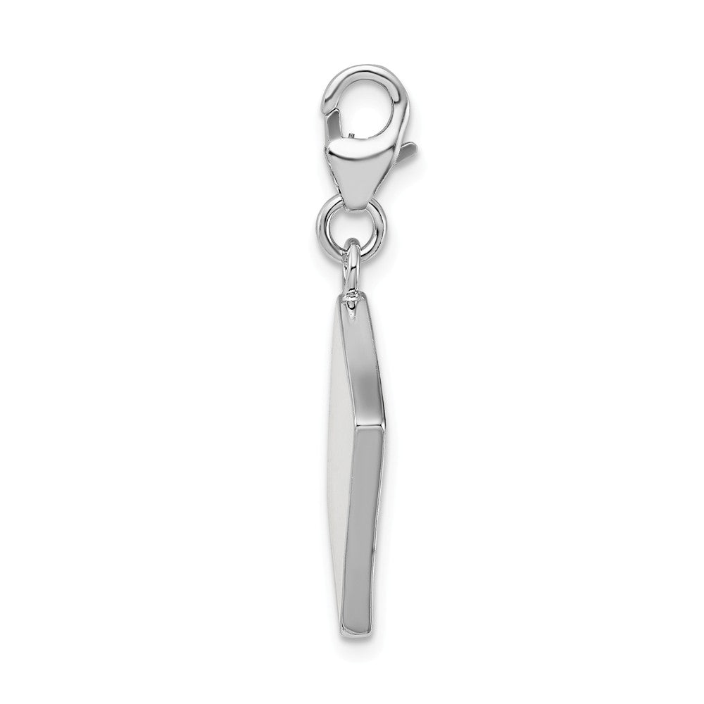 Sterling Silver Rhodium-plated Enameled 3-d Ace With Lobster Clasp Charm