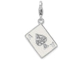 Sterling Silver Rhodium-plated Enameled 3-d Ace With Lobster Clasp Charm