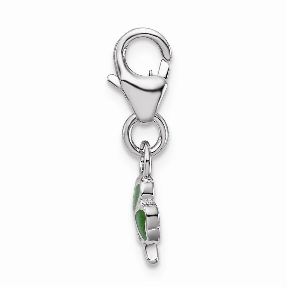 Sterling Silver Rhodium-plated Enameled Clover With Lobster Clasp Charm