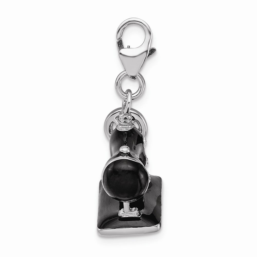 Sterling Silver Rhodium-plated Enameled 3-d Sewing Machine With Lobster Clasp Charm