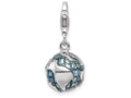Sterling Silver Rhodium-plated 3D Enameled World Globe With Lobster Clasp Charm