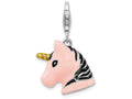 Sterling Silver Rhodium-plated 3-d Enameled Unicorn Head With Lobster Clasp Charm