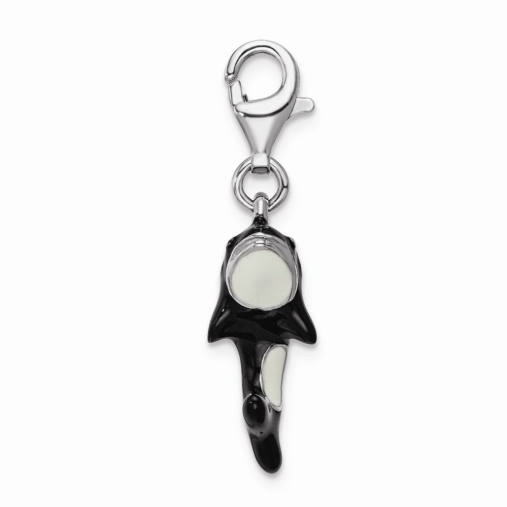 Sterling Silver Rhodium-plated 3-d Enameled Orca Whale With Lobster Clasp Charm