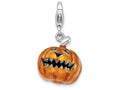 Sterling Silver Rhodium-plated 3-d Enameled Jack O Lantern With Lobster Clasp Charm