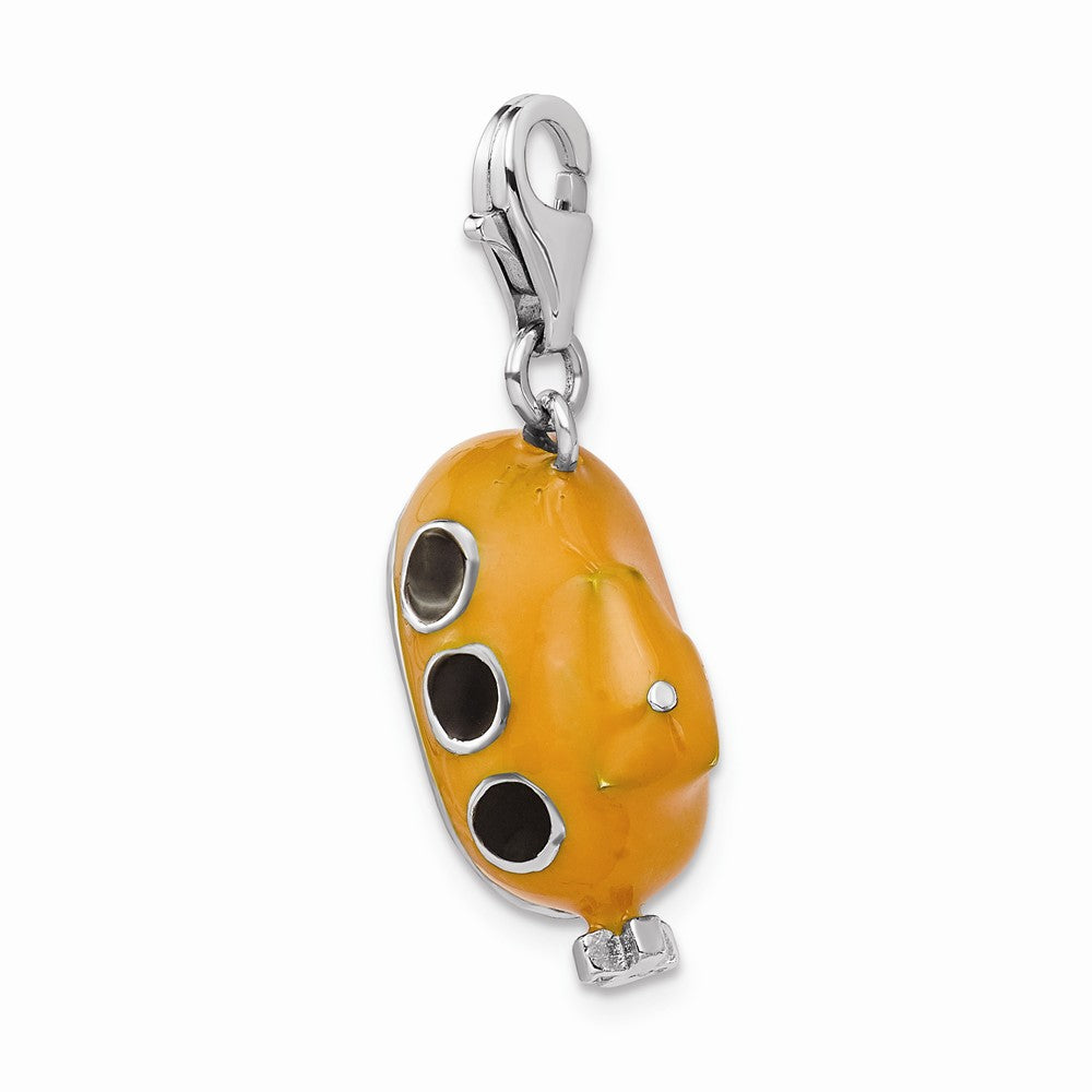 Sterling Silver Rhodium-plated 3-d Enameled Submarine With Lobster Clasp Charm